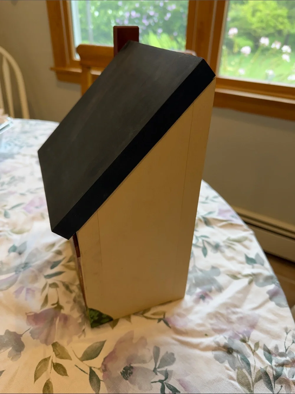 Hand-Painted Country Quilt Shop wooden box/ mailbox- Navy & Cream
